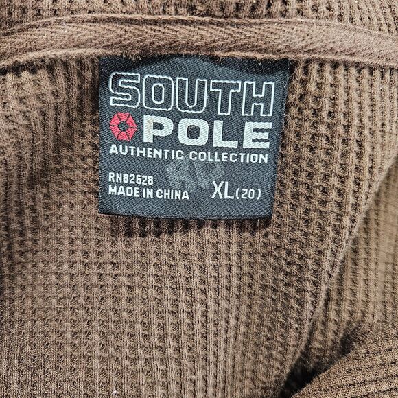 Southpole Mens Brown Hoodie Waffle Machine Size XL Full Zip Y2K Solid Color - Picture 3 of 8